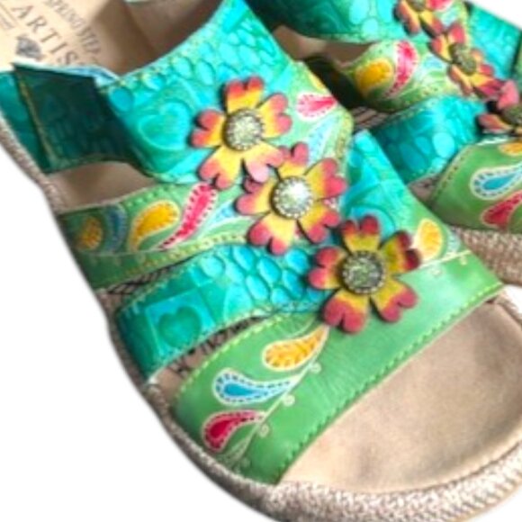 L'artiste Shoes - Spring Step L'Artiste Floral Embrace Slides - Turquoise/Multi - 40
